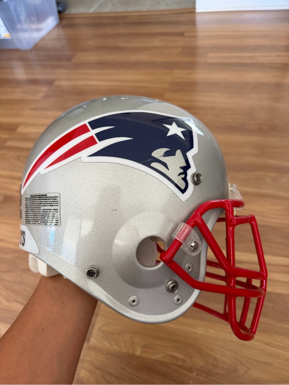 New England Patriots Silver Full size Helmet with Red Facemask